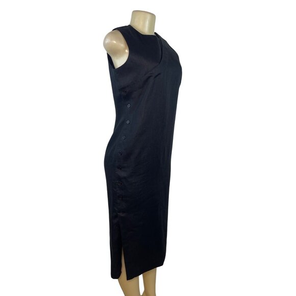 Talbots Women’s Black Sleeveless Shift Midi Dress With Side Buttons Sz 6 - Picture 2 of 9